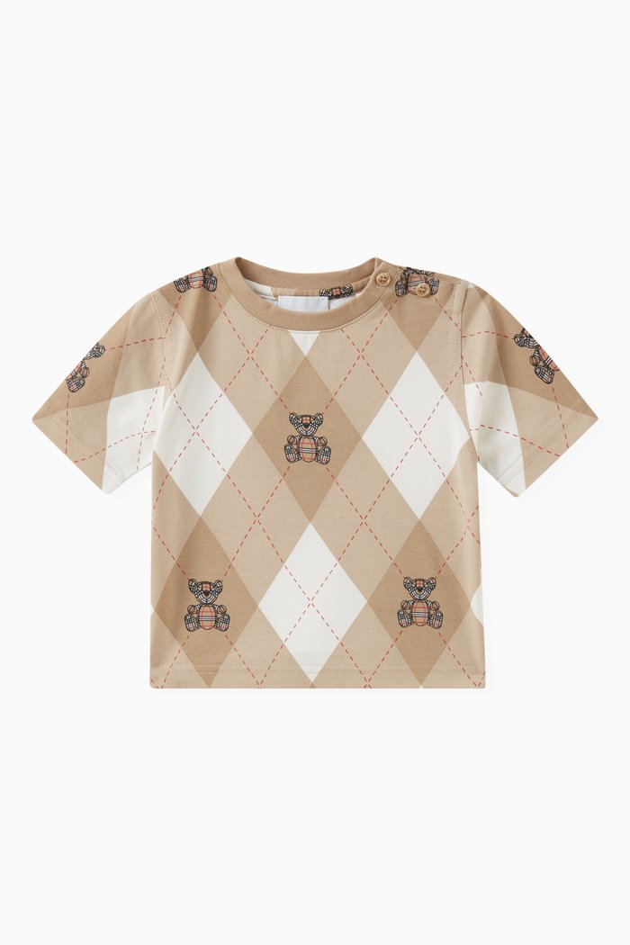 

Argyle-pattern Bear-print T-shirt in Cotton, Neutral