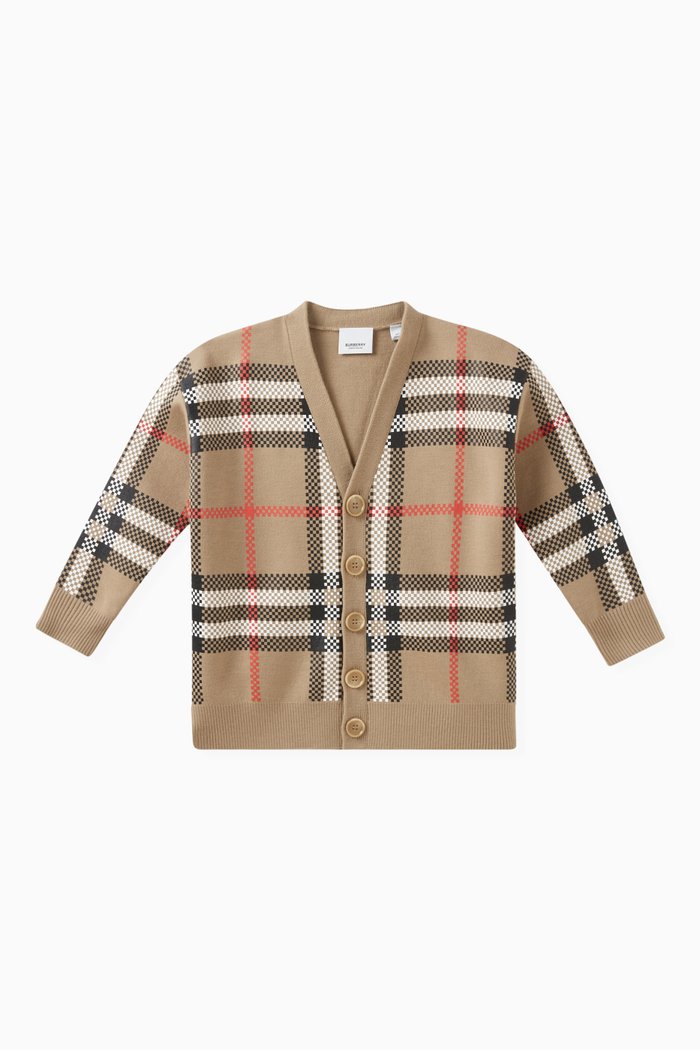 

Check-print V-neck Cardigan in Wool, Neutral