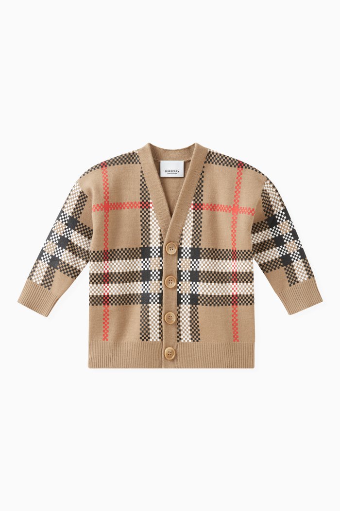 

Check-print V-neck Cardigan in Wool, Neutral