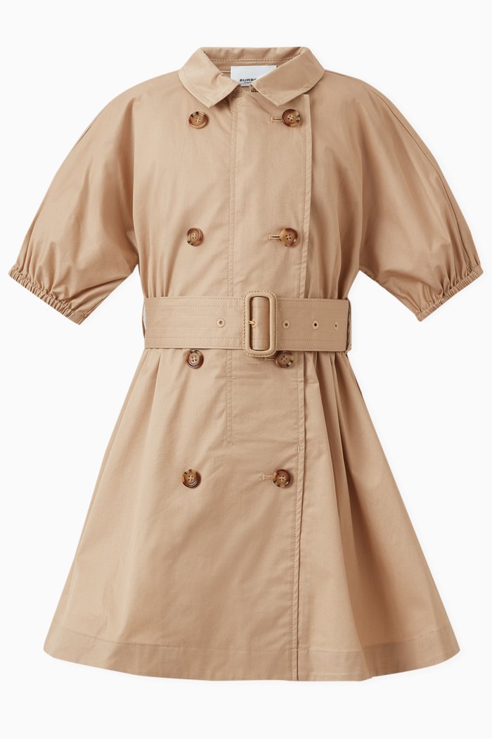 

Short Sleeved Trench Dress in Cotton Stretch, Neutral