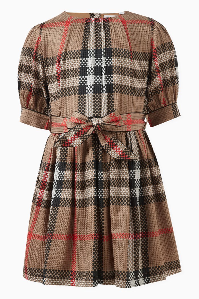 

Check-pattern Dress in Silk, Neutral