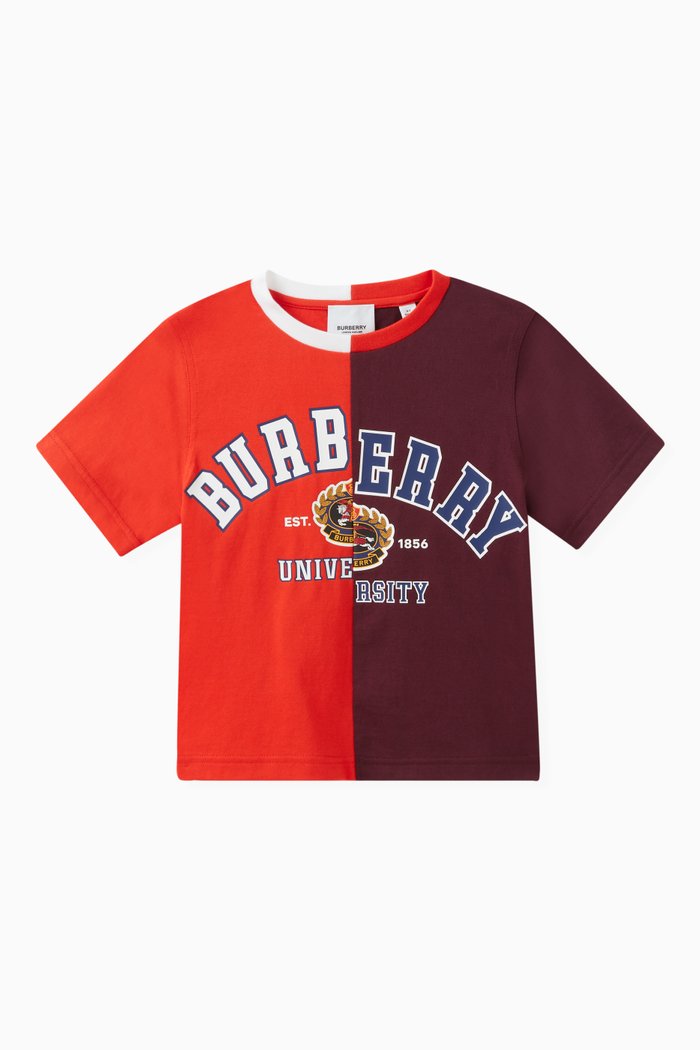 Logo-print Colour-block T-shirt in Cotton, Red