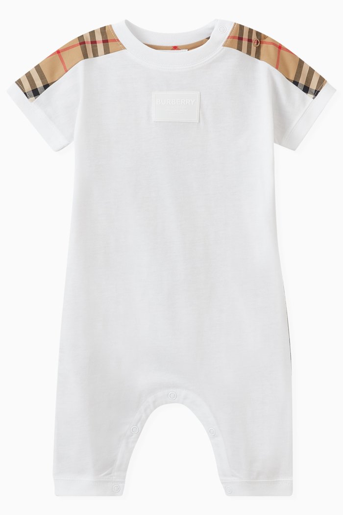 

Chequered Panel Romper in Cotton, White