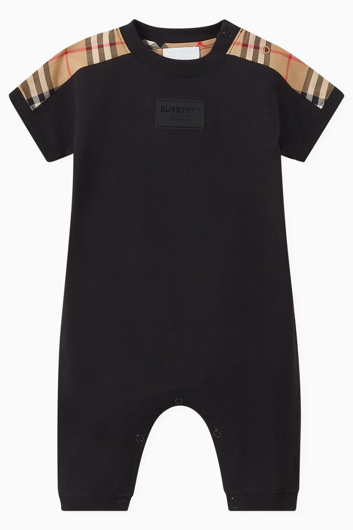 

Chequered Panel Romper in Cotton, Black