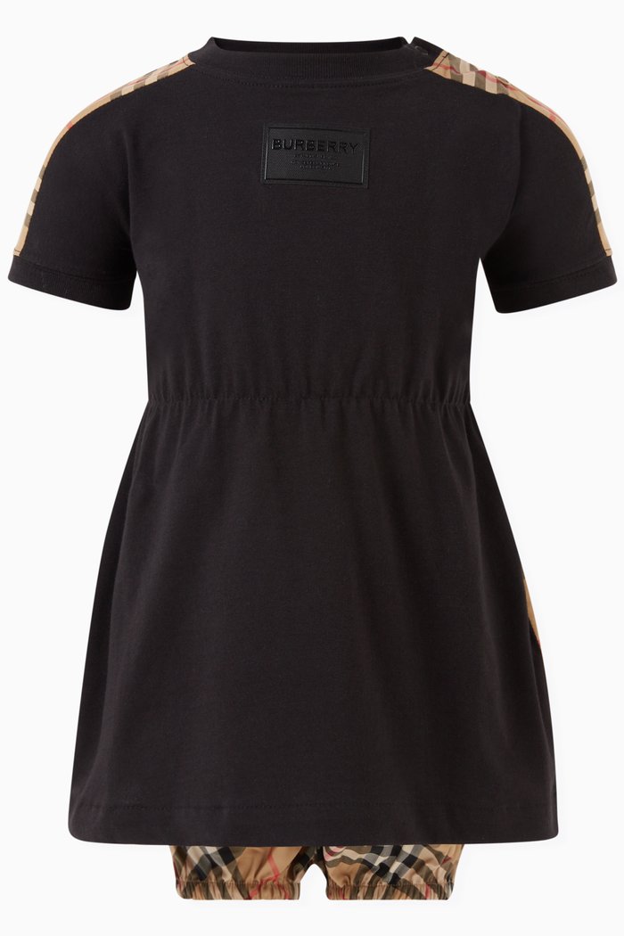 

Logo-applique Check-print Dress Set in Cotton, Black