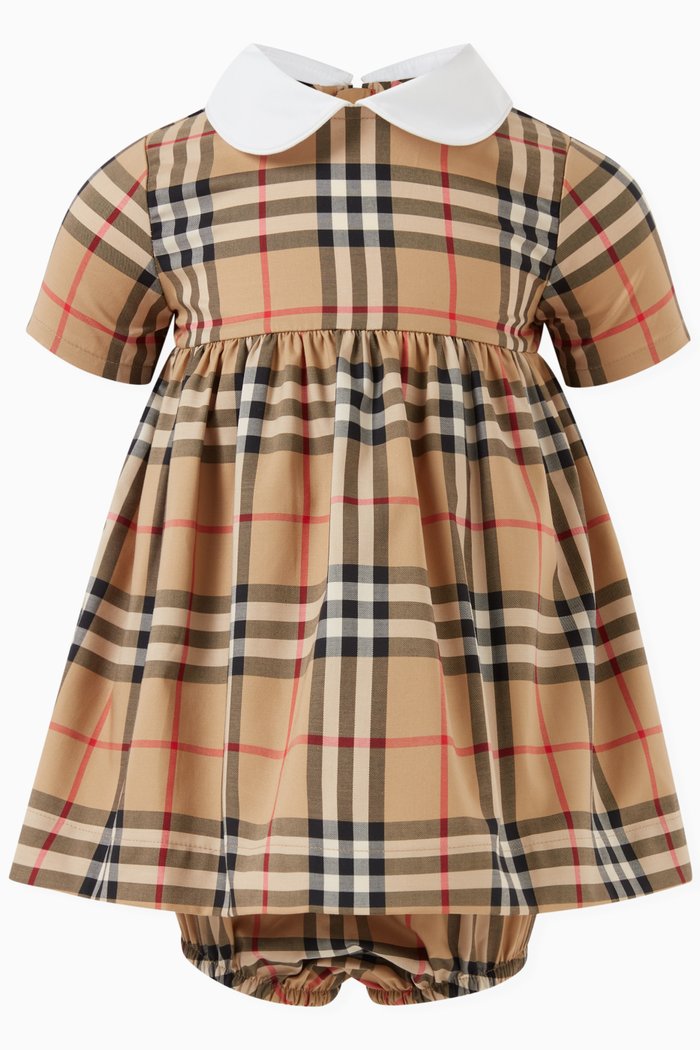 

Check-print Dress in Cotton, Neutral