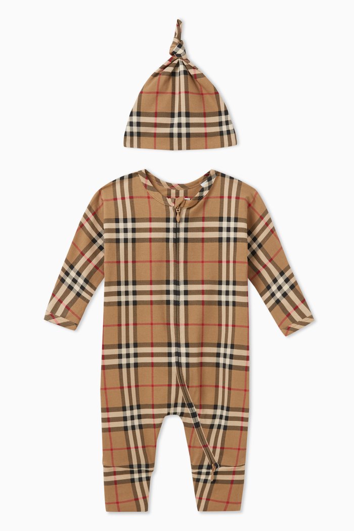 

Check-pattern Romper Set in Cotton, Neutral