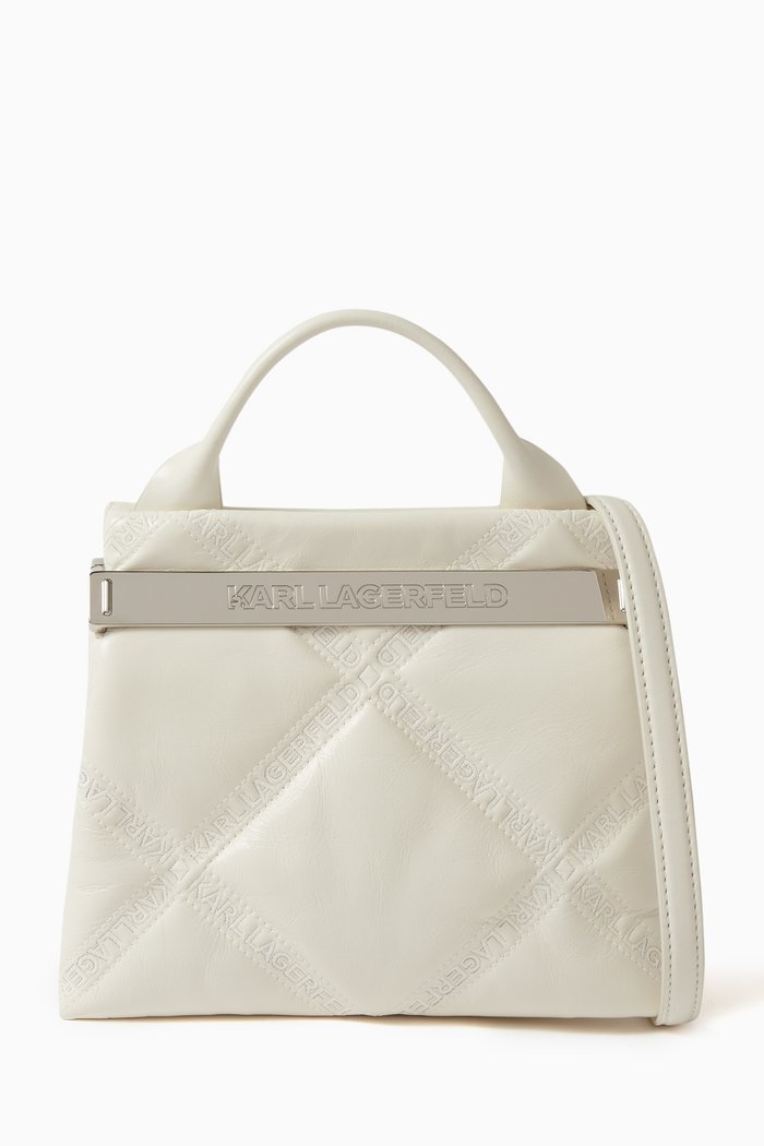 

K/KROSS Top Handle Bag in Quilted Leather, White