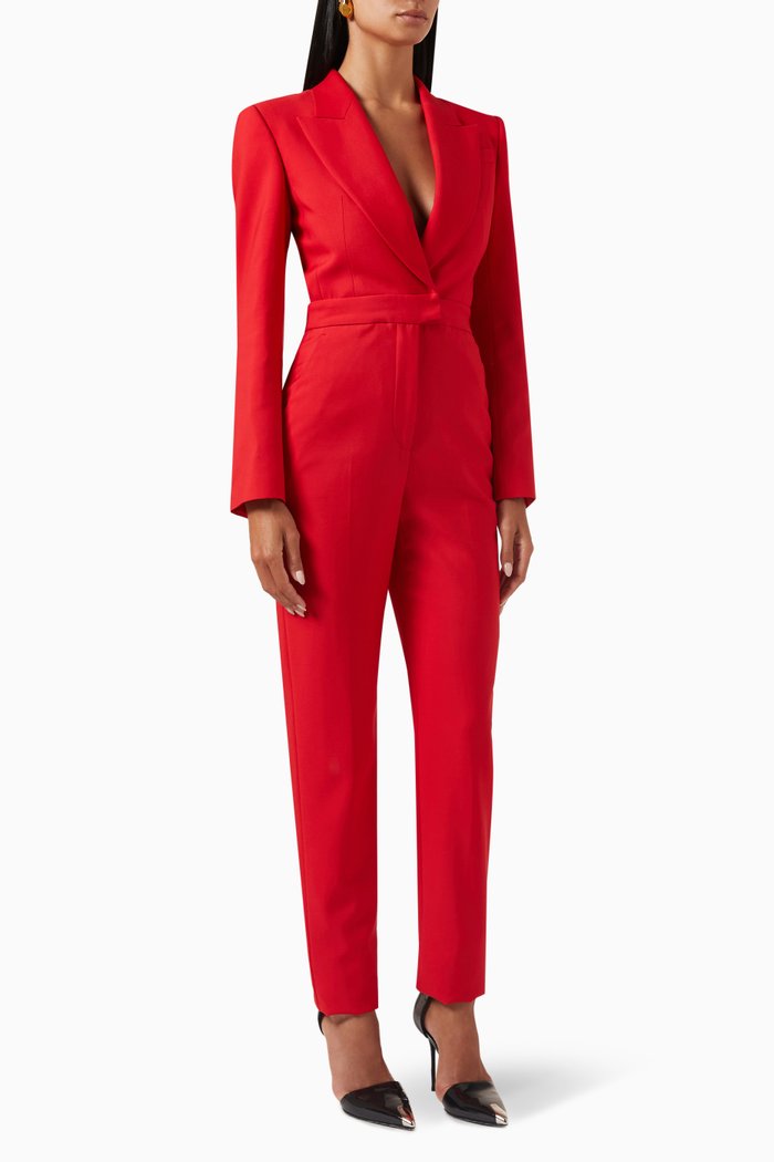 

All-in-one Tailored Jumpsuit in Wool, Red