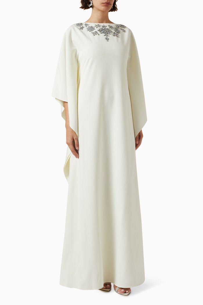 

Crystal-embellished Kaftan in Crepe, White