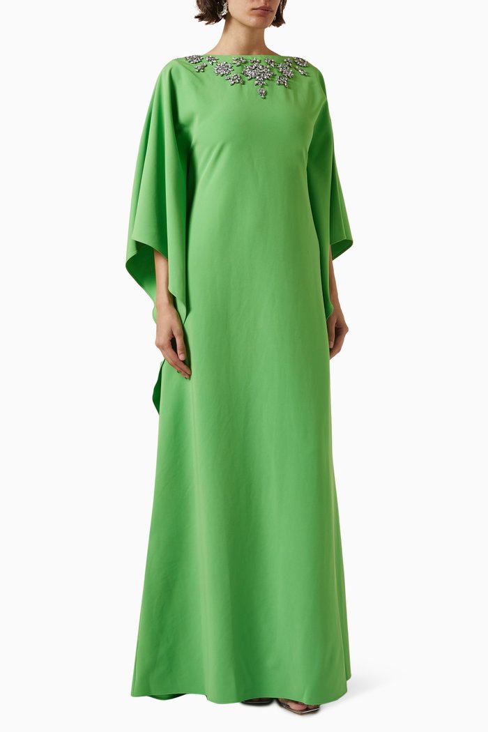 

Crystal-embellished Kaftan in Crepe, Green
