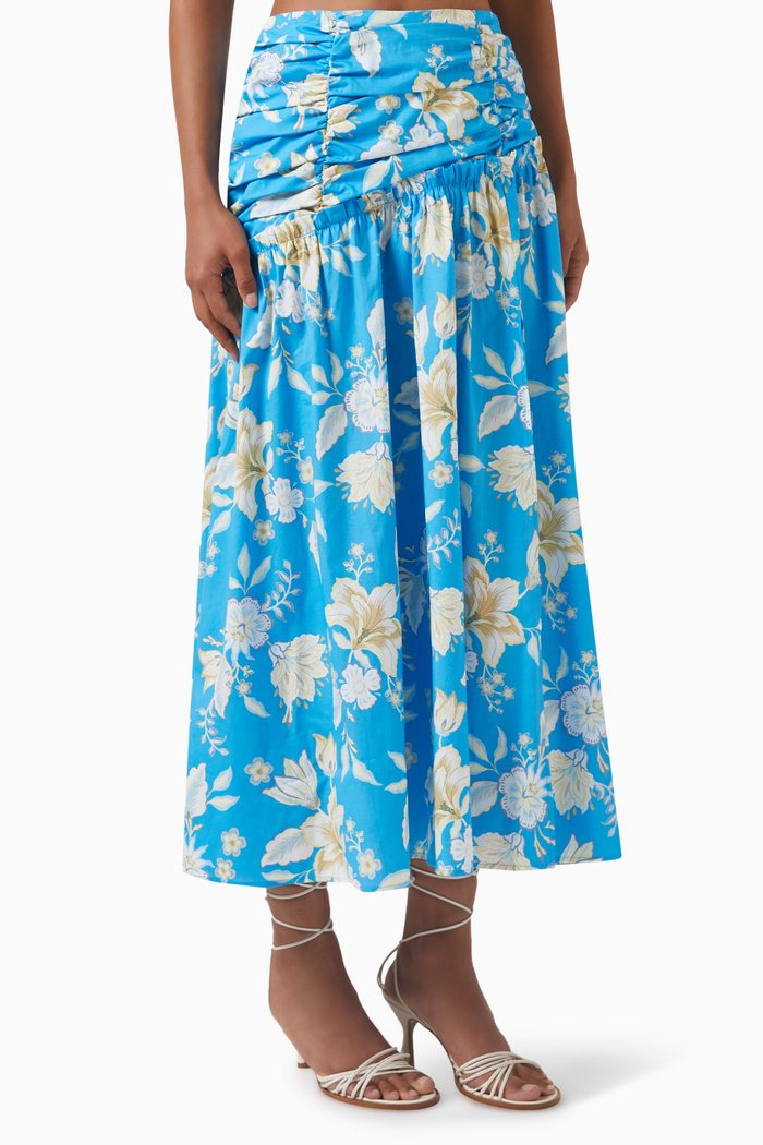 

Zinnia Midi Skirt in Cotton, Blue