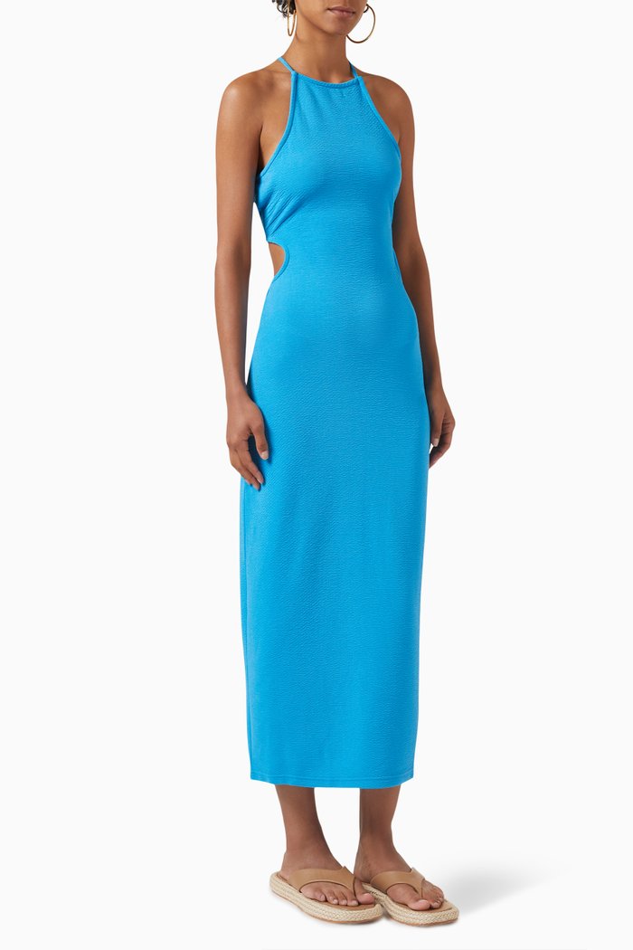 

Aya Backless Midi Dress in Ponte Fabric, Blue