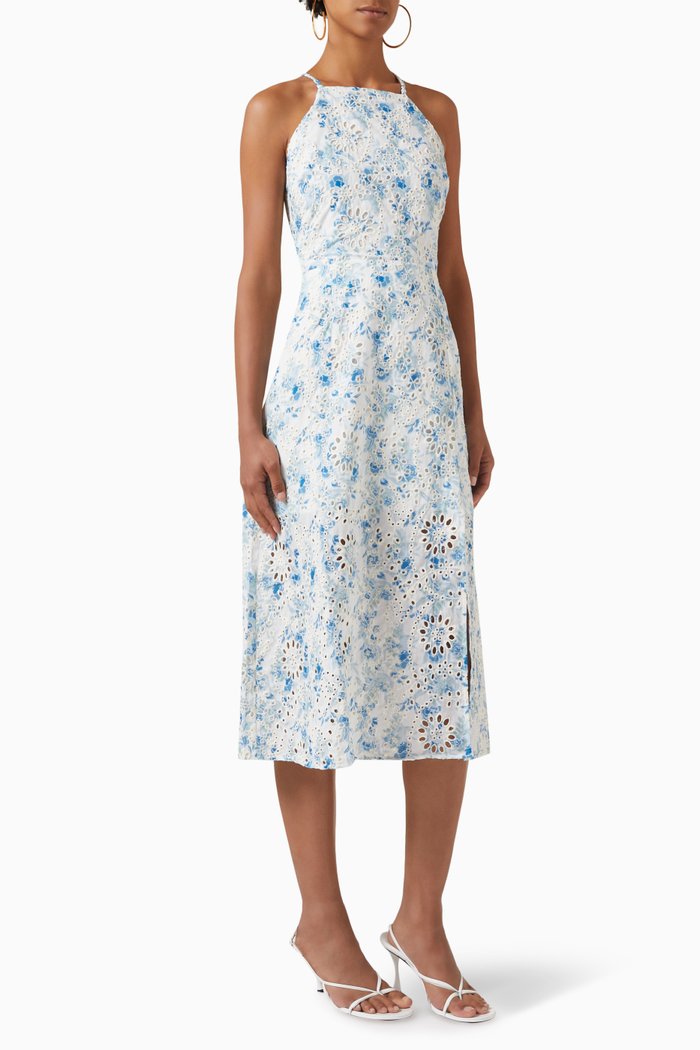 

Alba Broidery Midi Dress in Cotton, Blue