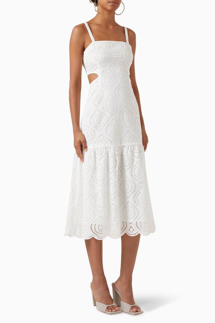 

Viola Broidery Midi Dress in Cotton, White