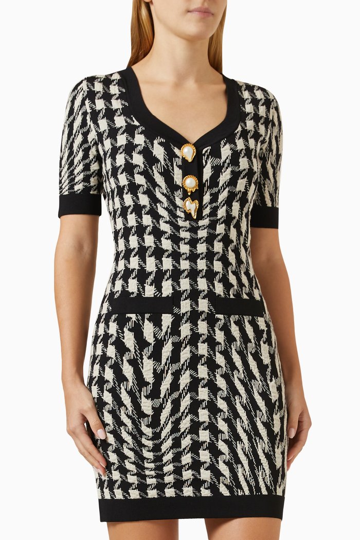 

Morphen Pied De Poule Mini Dress in Wool-blend, Black