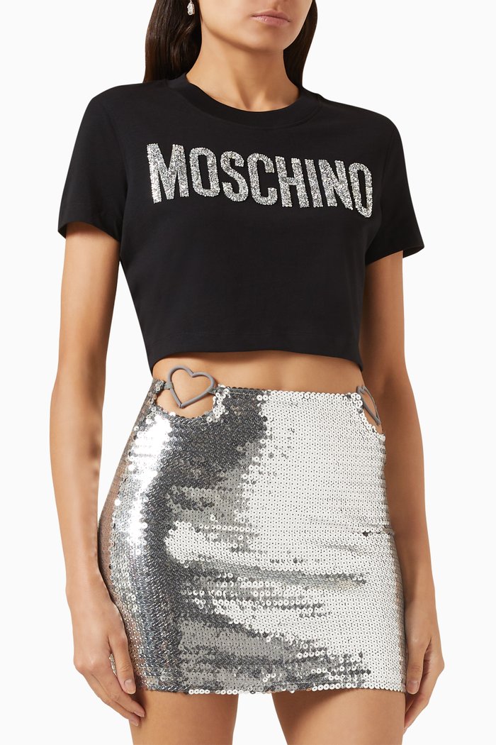 

Glitter Logo Crop T-shirt in Cotton-jersey, Black