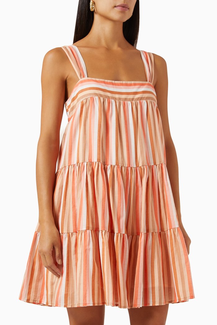 Rayna Mini Tiered Dress in Cotton-poplin, Orange