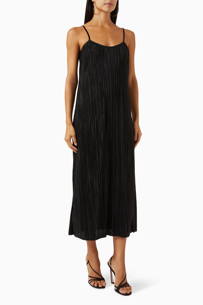 

Livia Plisse Cami Midi Dress, Black
