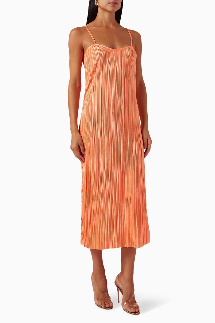 Livia Plisse Cami Midi Dress, Orange