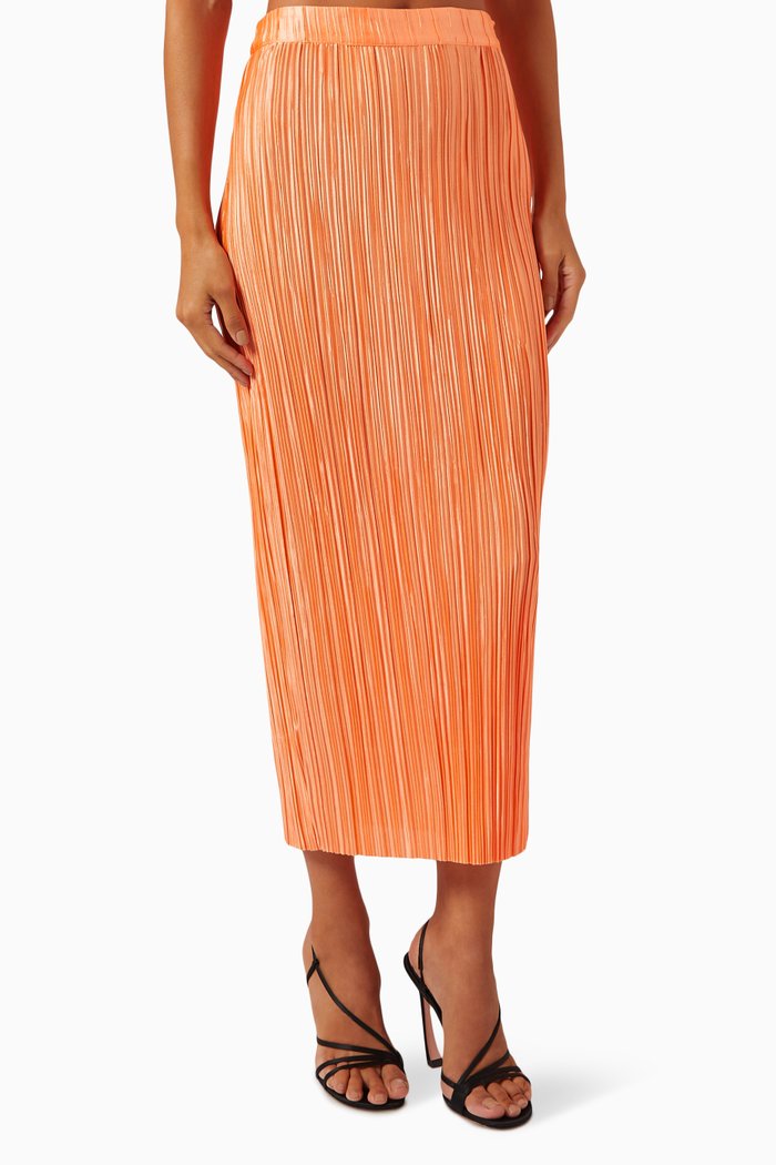 

Livia Plisse Midi Skirt, Orange