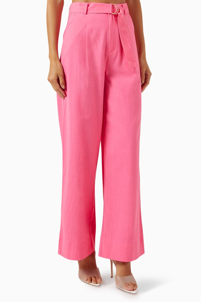 

Kalani Belted Pants in Linen, Pink