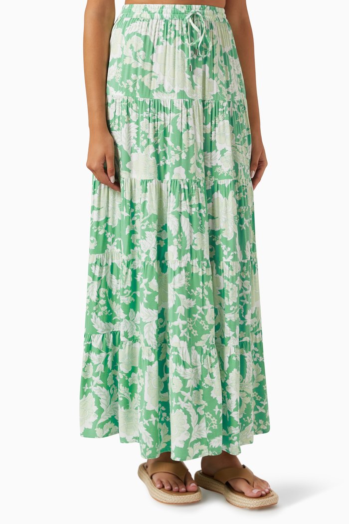 

Felicia Tiered Maxi Skirt, Green