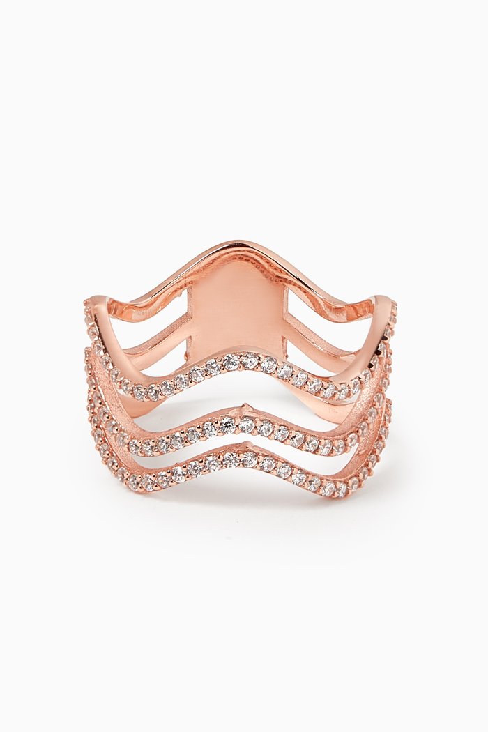 

Triple Crystal Wave Ring in Rose-gold Plated Sterling Silver