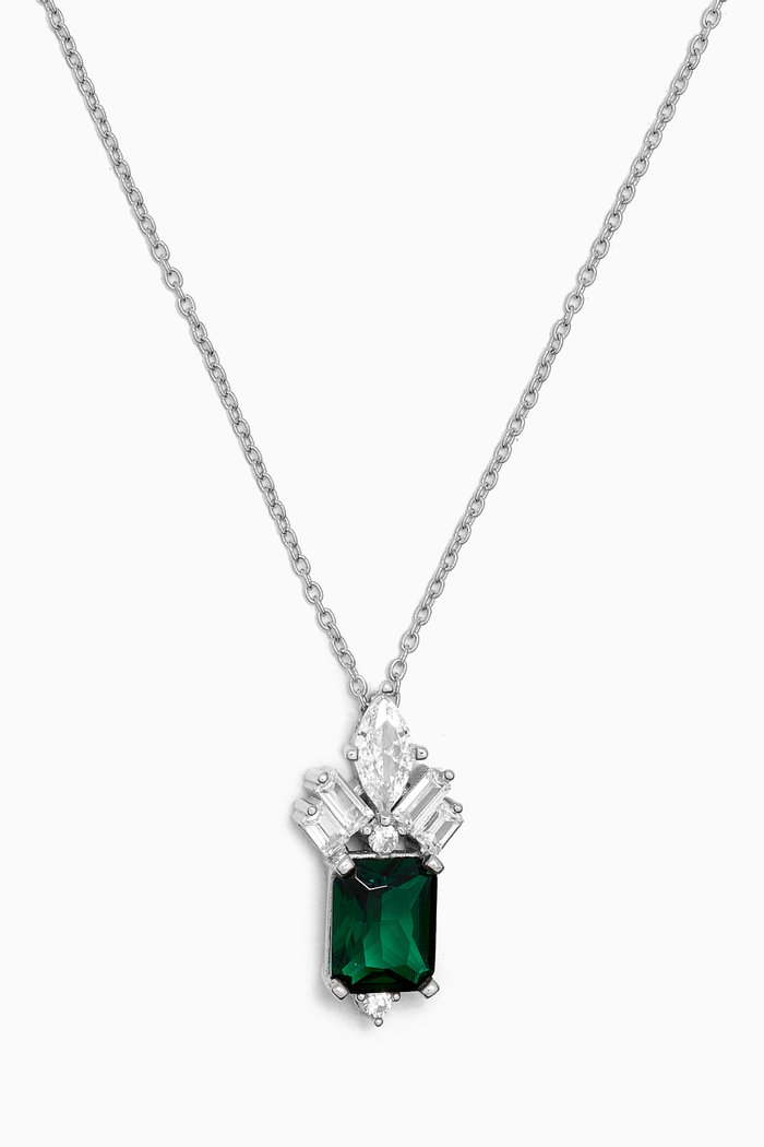 

Square Pendant Necklace in Sterling Silver, Green