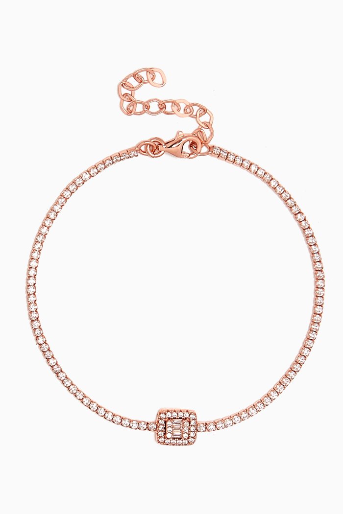 

Square Stone Tennis Bracelet in Rose Gold-plated Sterling Silver
