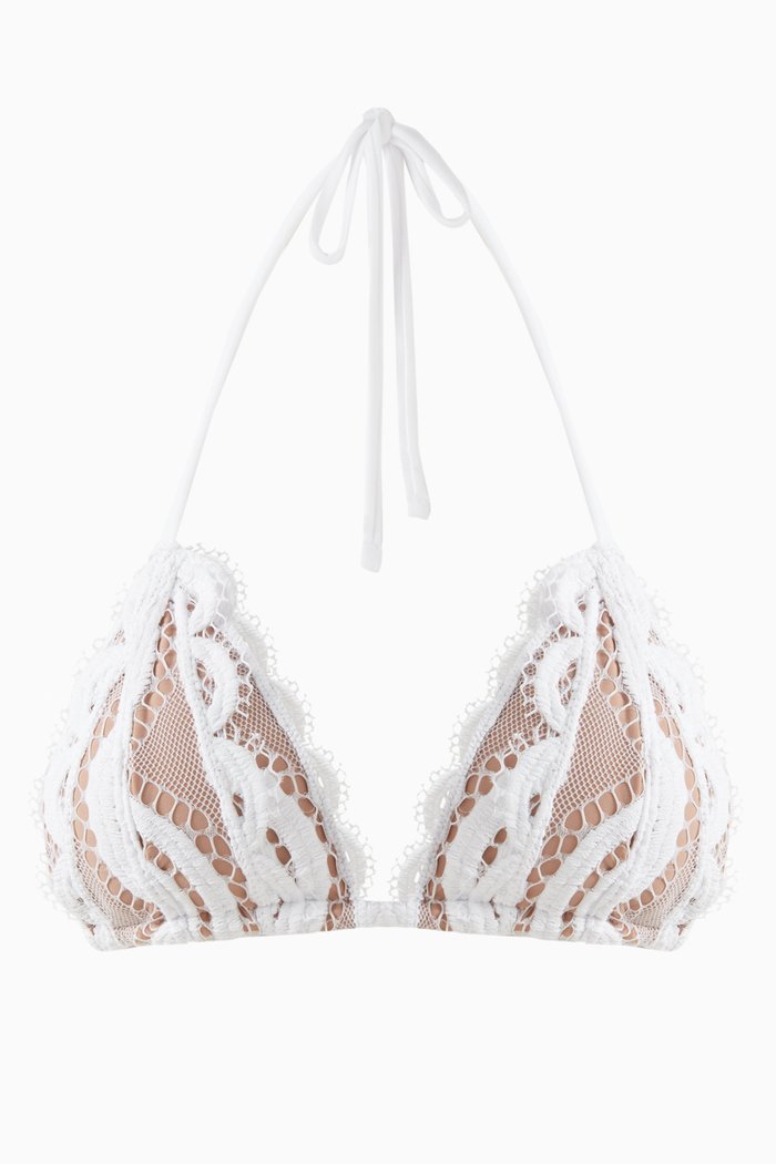 

Lace Triangle Bikini Top, White