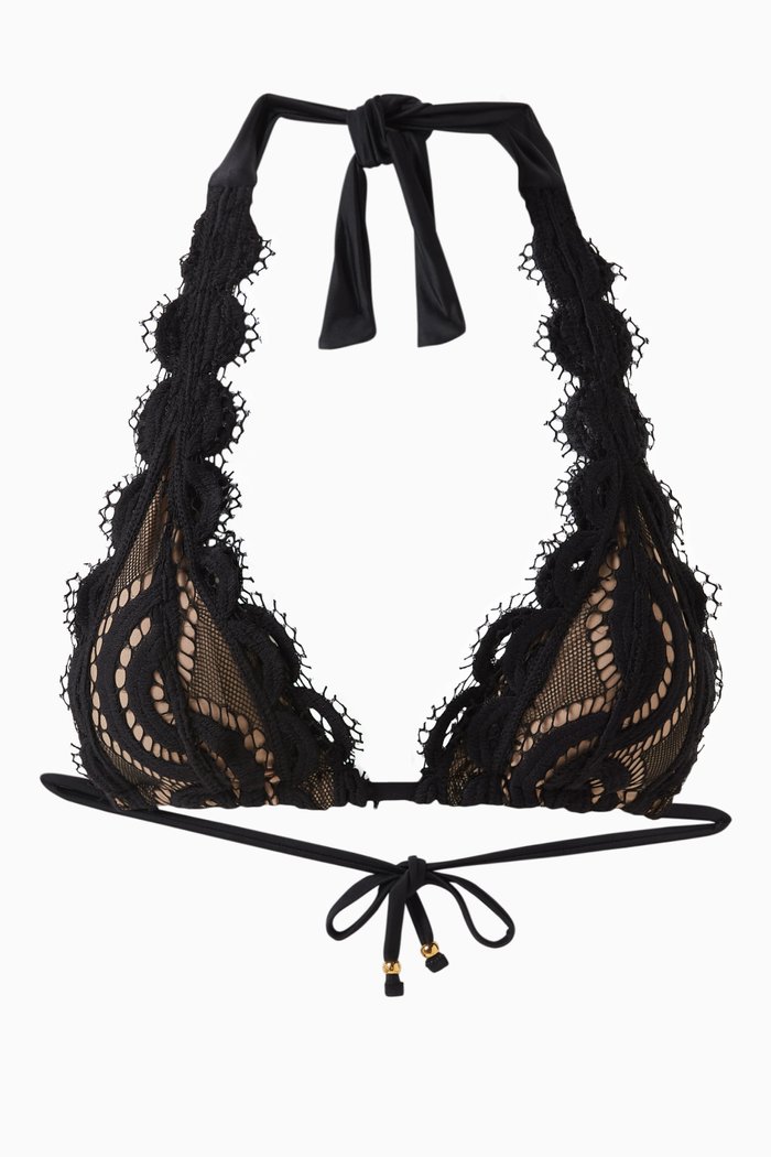

Lace Halter Bikini Top, Black