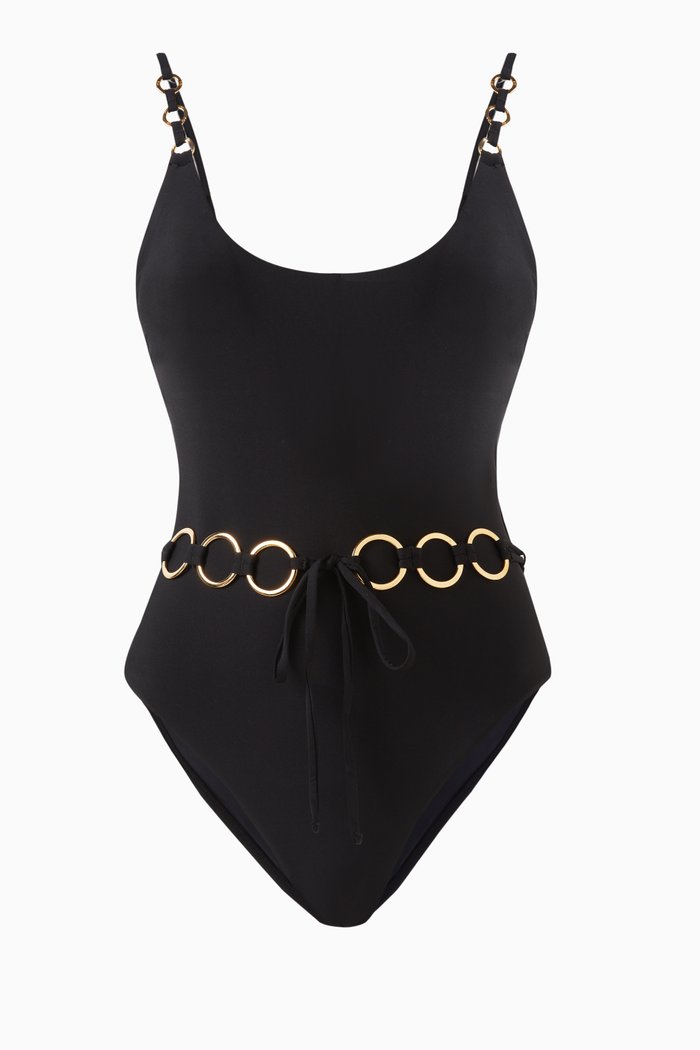 

Link Belted One-piece Swimsuit, Black