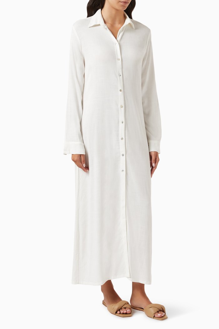 

Billie Button Cover Up in Linen Blend, White