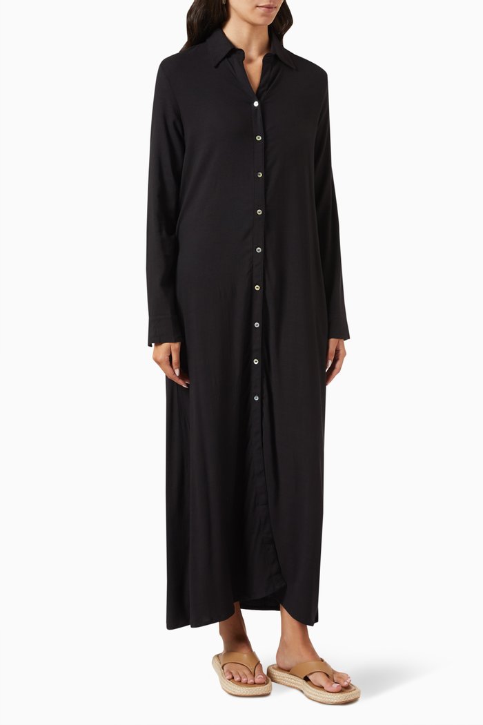 

Billie Button Cover Up in Linen Blend, Black