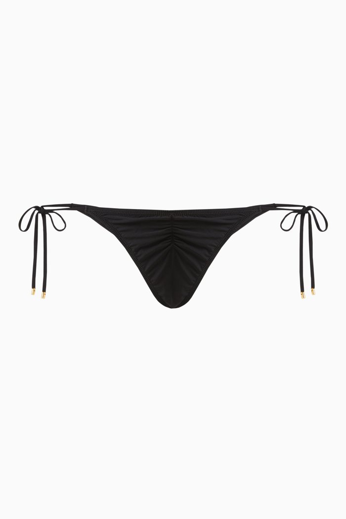 

Ruched Tie Teeny Bikini Bottoms, Black