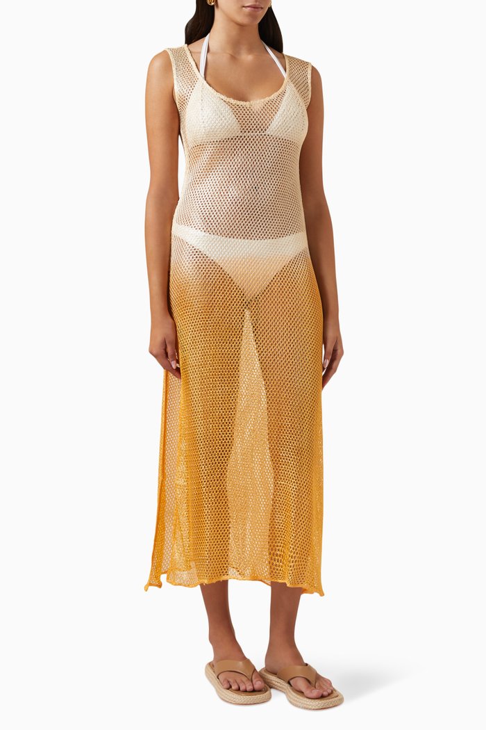 

Alana Cover-up Maxi Dress in Mesh, Orange