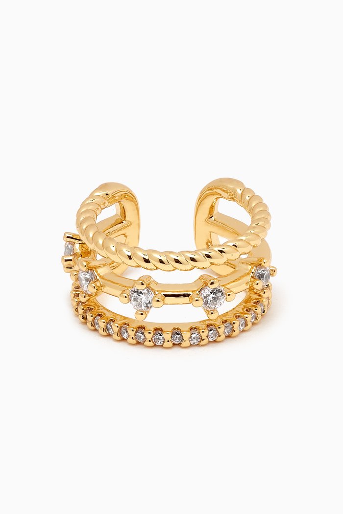 

Triple Row Crystal Single Ear Cuff in Gold-plated Brass, White