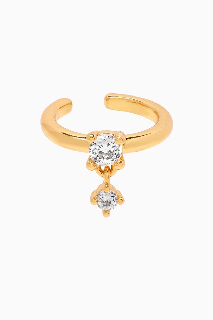 

Crystal Drop Single Ear Cuff in Gold-plated Brass, White
