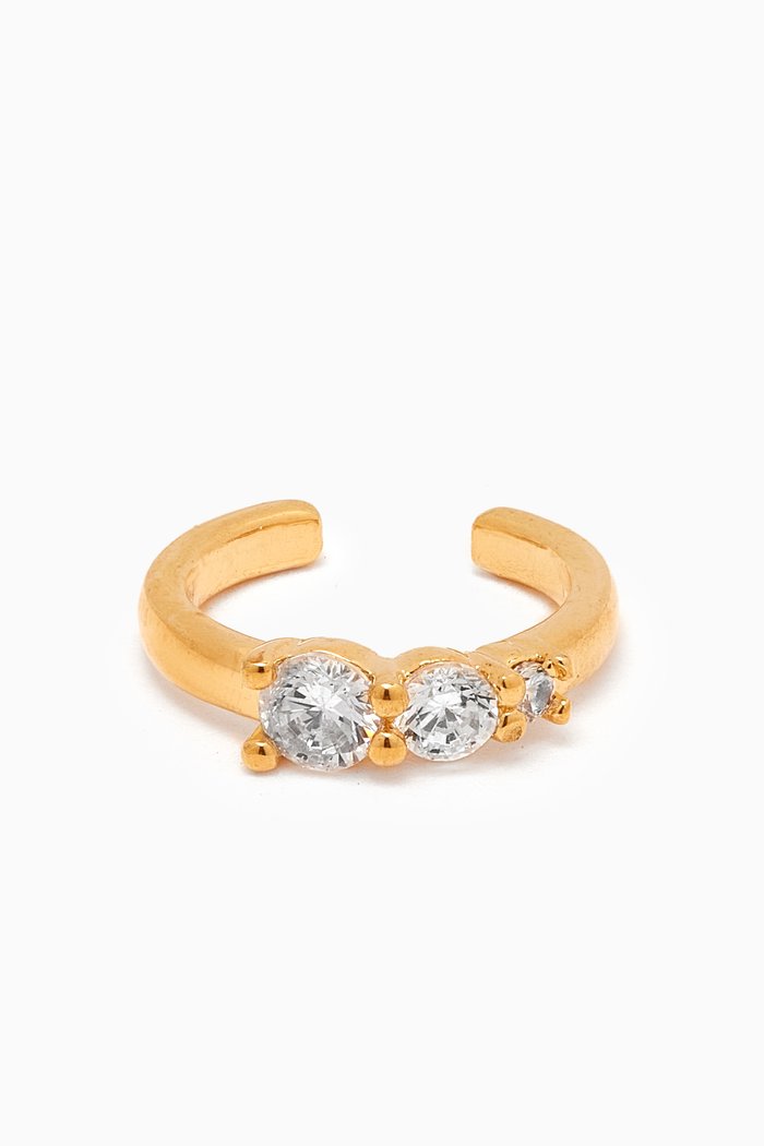 

Triple Stone Crystal Single Ear Cuff in Gold-plated Brass, White