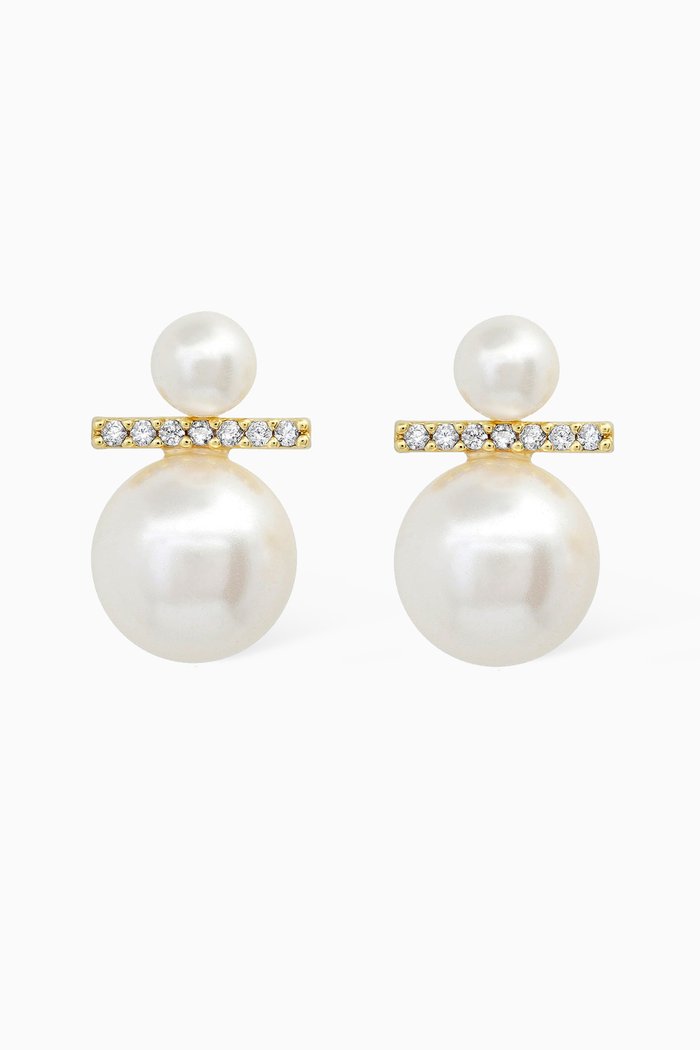 

Double Pearl Stud Earrings in Gold-plated Brass, White