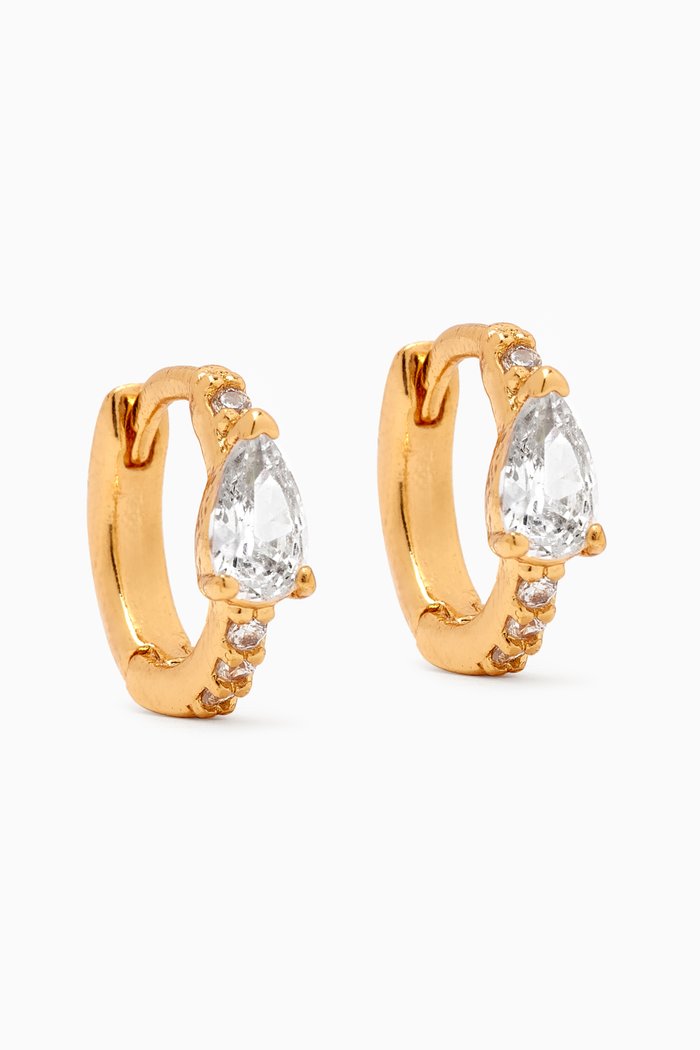 

Pear Crystal Huggies in Gold-plated Brass, White
