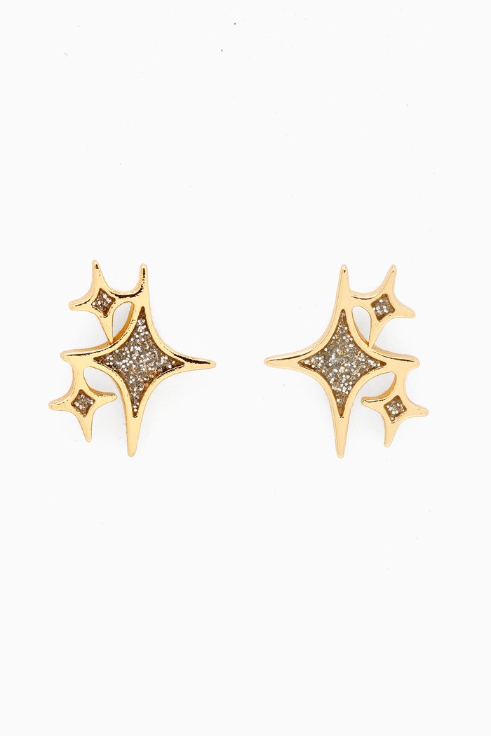 

Twinkling Star Stud Earrings in Gold-plated Brass, White