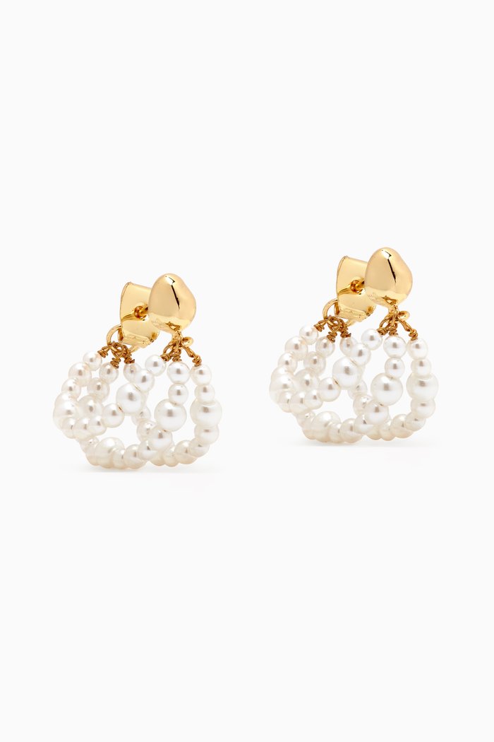 

Triple Strand Pearl Stud Earrings in Gold-plated Brass, White