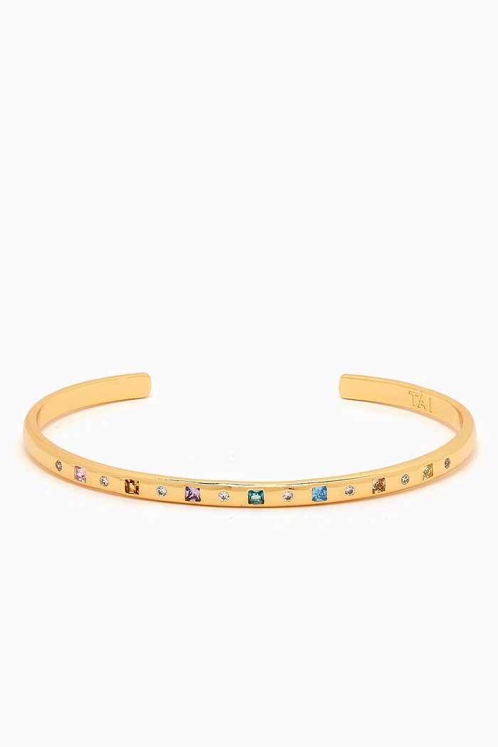 

Multi-coloured Cuff Bracelet in Gold-plated Brass, Multicolour