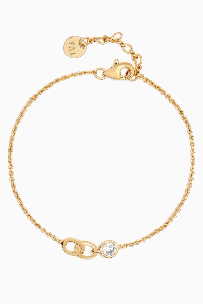 

Double-chain Link Crystal Bracelet in Gold-plated Brass, White