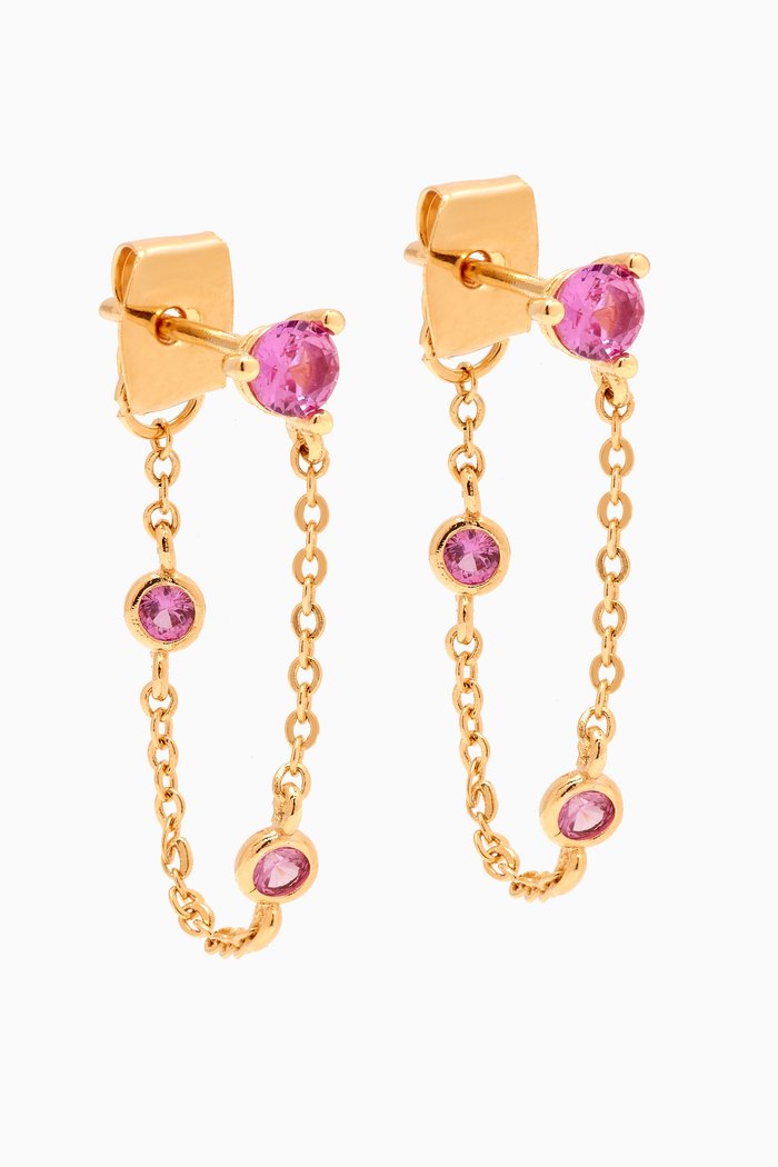Dangle Chain Earrings in Gold-plated Brass, Pink