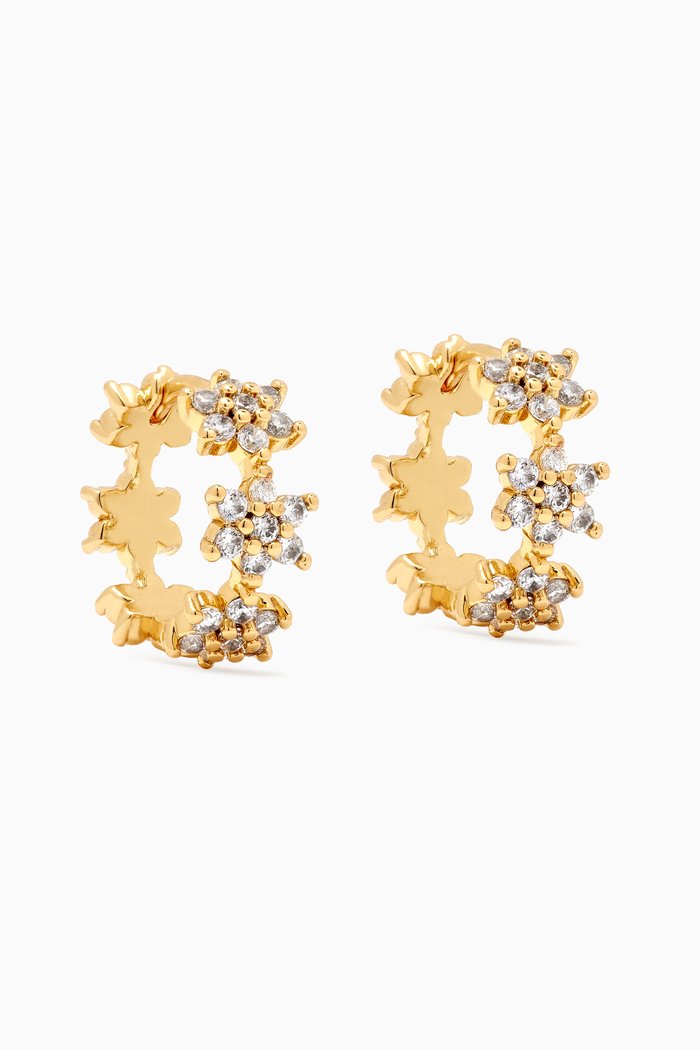 

Crystal Flower Huggie Earrings in Gold-plated Brass