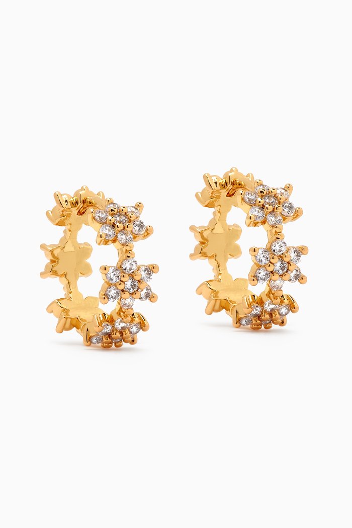 

Crystal Flower Huggies in Gold-plated Brass, White