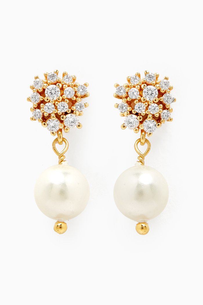 

CZ & Pearl Drop Disc Stud Earrings in Gold-vermeil, White